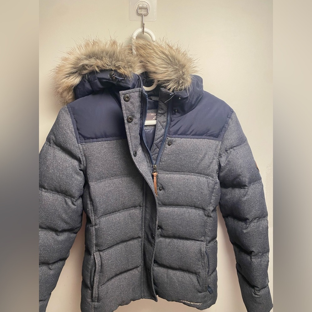 Eddie Bauer Women’s Small Goose DOWN Long Puffer Grey Hooded Coat Parka